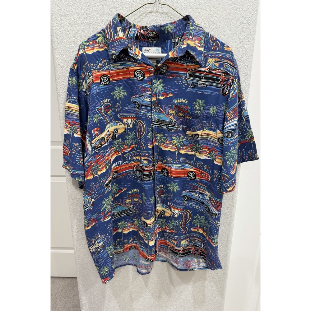 Vintage Men's Reyn Spooner Blue Button-down Shirt L Camaro Classic Car Theme